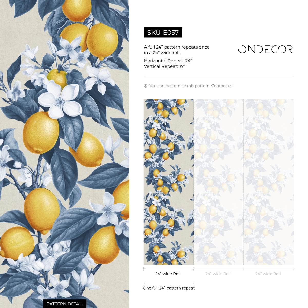 Vintage lemon tree wallpaper, citrus wallpaper, fruit kitchen wallpaper, Italian-inspired home decor - E057