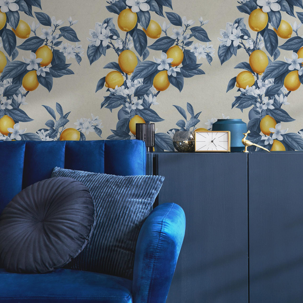 Vintage lemon tree wallpaper, citrus wallpaper, fruit kitchen wallpaper, Italian-inspired home decor - E057