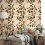 Vintage lemon tree wallpaper, citrus wallpaper, fruit kitchen wallpaper, Italian-inspired home decor - E058