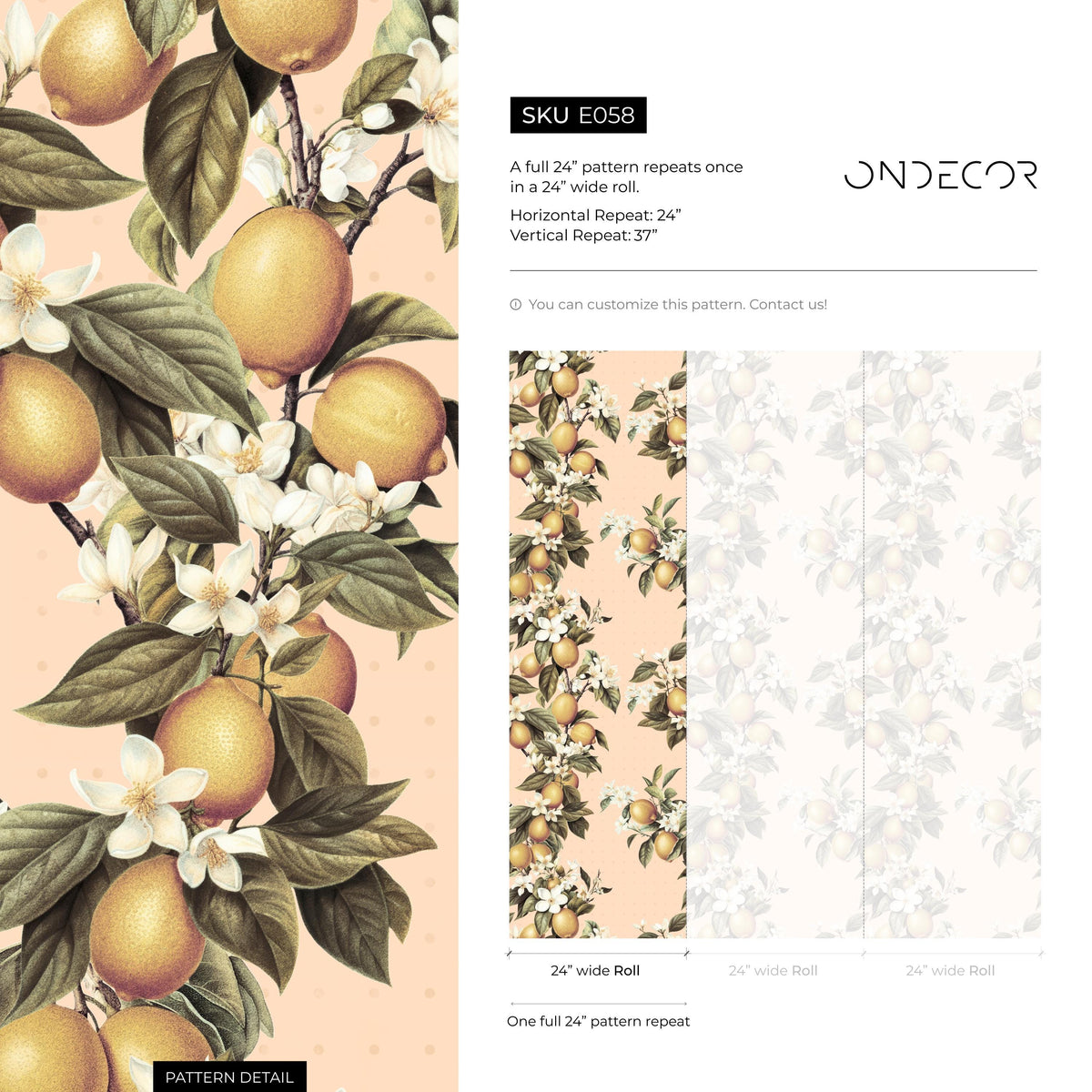 Vintage lemon tree wallpaper, citrus wallpaper, fruit kitchen wallpaper, Italian-inspired home decor - E058