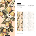 Vintage lemon tree wallpaper, citrus wallpaper, fruit kitchen wallpaper, Italian-inspired home decor - E058