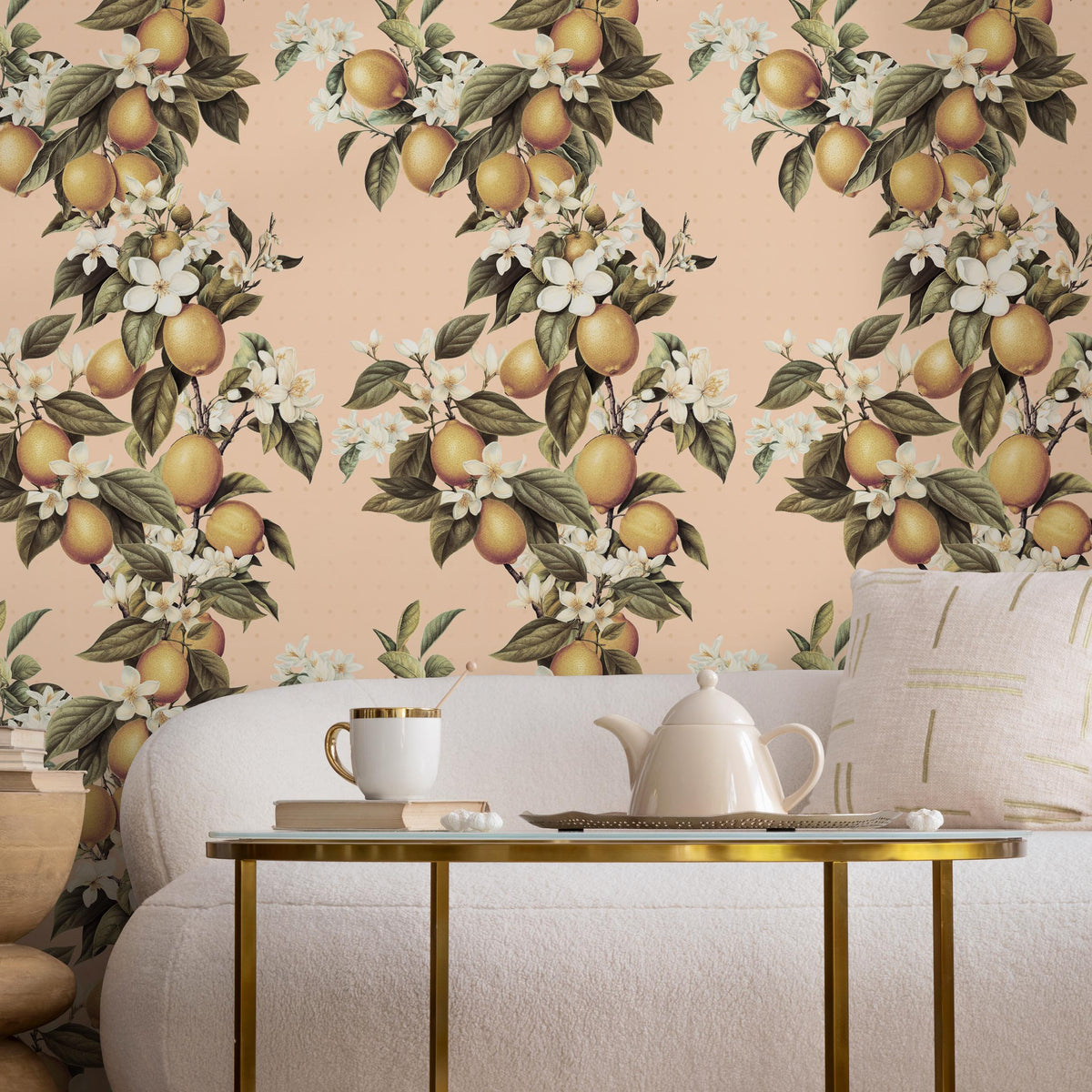 Vintage lemon tree wallpaper, citrus wallpaper, fruit kitchen wallpaper, Italian-inspired home decor - E058