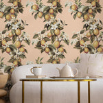 Vintage lemon tree wallpaper, citrus wallpaper, fruit kitchen wallpaper, Italian-inspired home decor - E058
