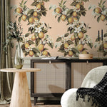 Vintage lemon tree wallpaper, citrus wallpaper, fruit kitchen wallpaper, Italian-inspired home decor - E058