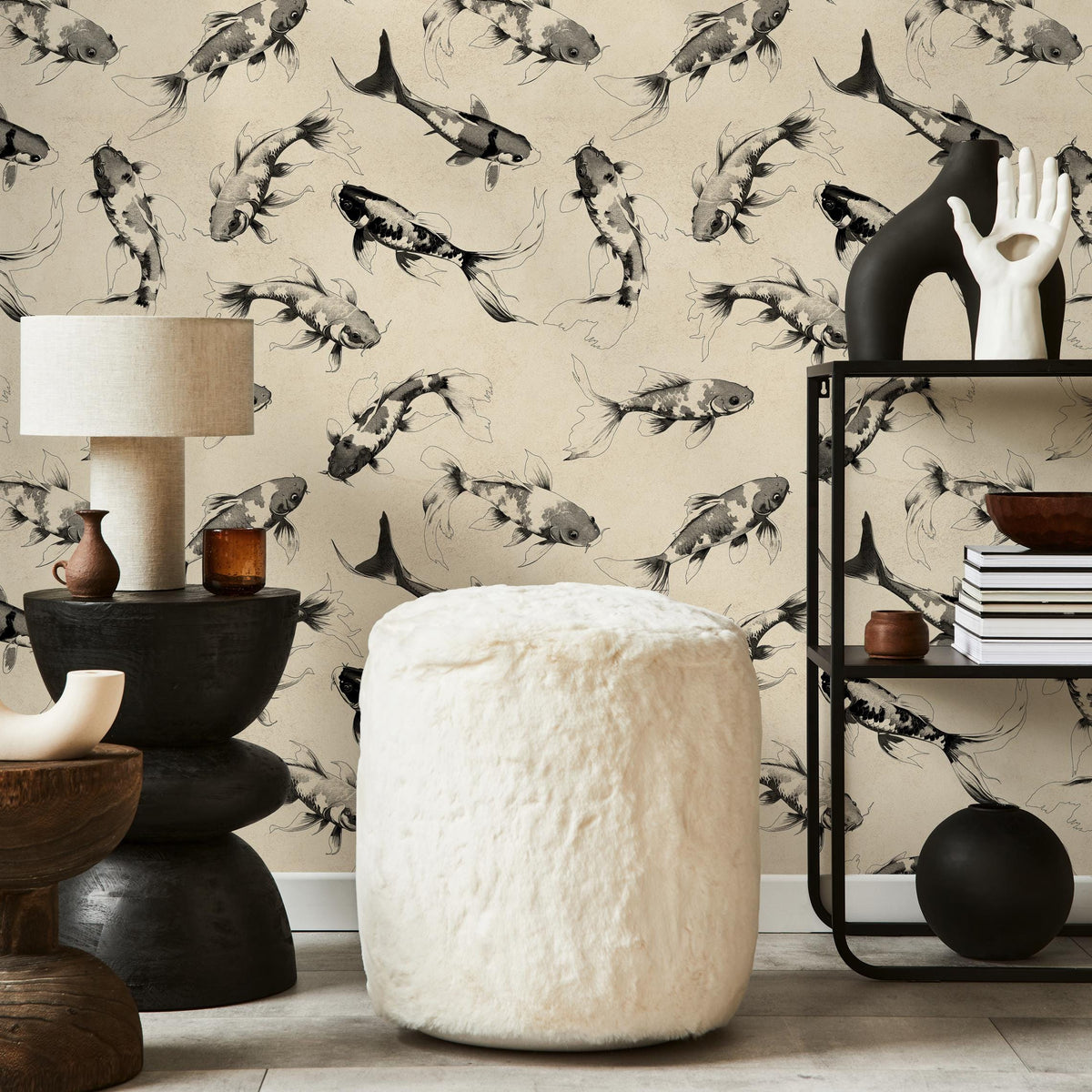 Koi fish wallpaper, Vintage marine wall mural, Japanese waves, Japanese fish - E065