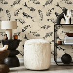 Koi fish wallpaper, Vintage marine wall mural, Japanese waves, Japanese fish - E065