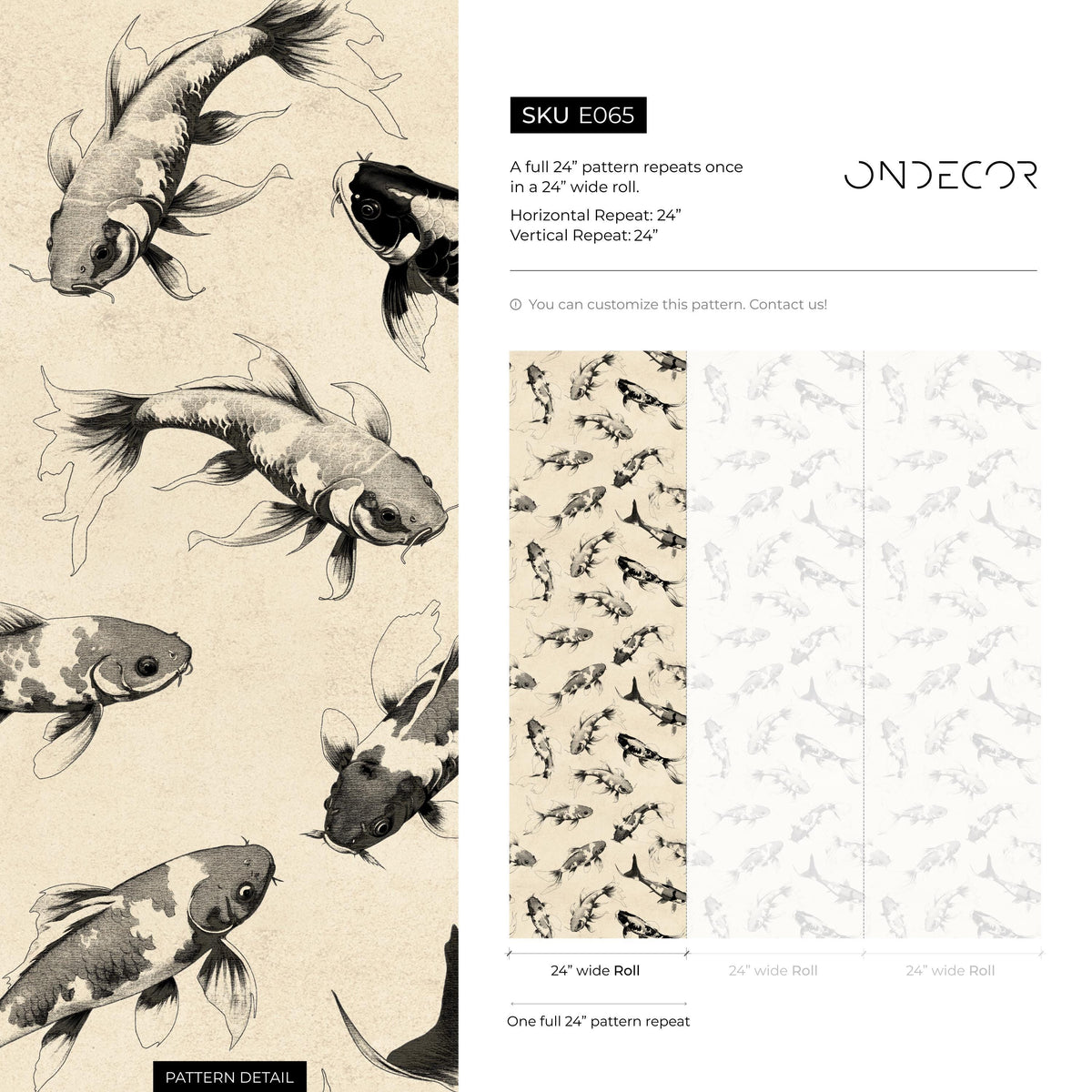 Koi fish wallpaper, Vintage marine wall mural, Japanese waves, Japanese fish - E065