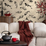 Koi fish wallpaper, Vintage marine wall mural, Japanese waves, Japanese fish - E065