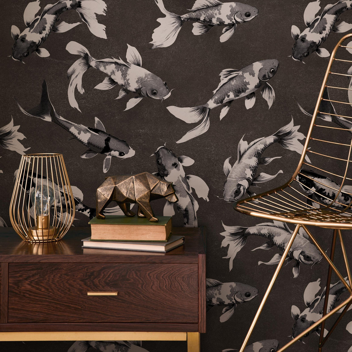 Koi fish wallpaper, Vintage marine wall mural, Japanese waves, Japanese fish - E066