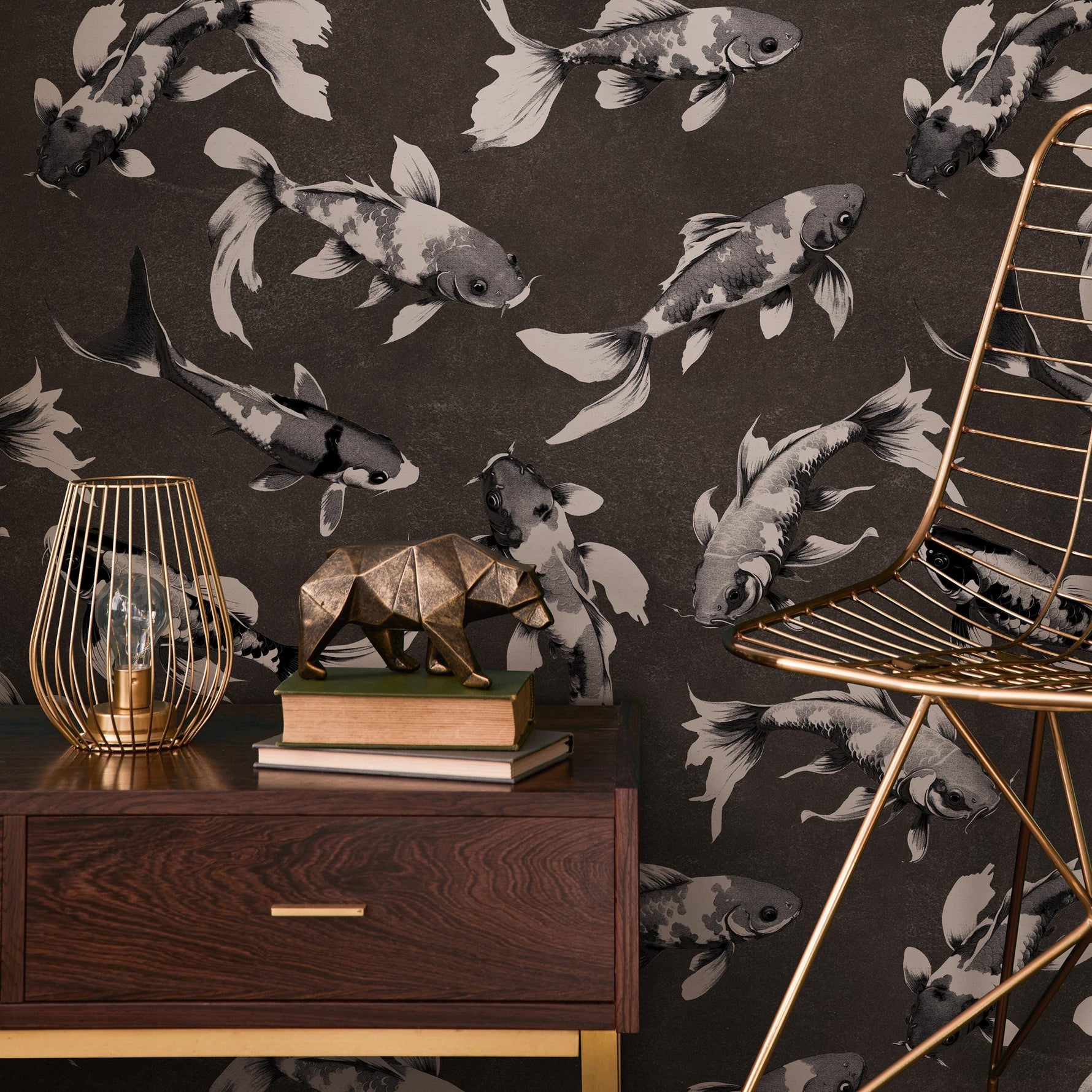 Koi fish wallpaper, Vintage marine wall mural, Japanese waves, Japanese fish - E066