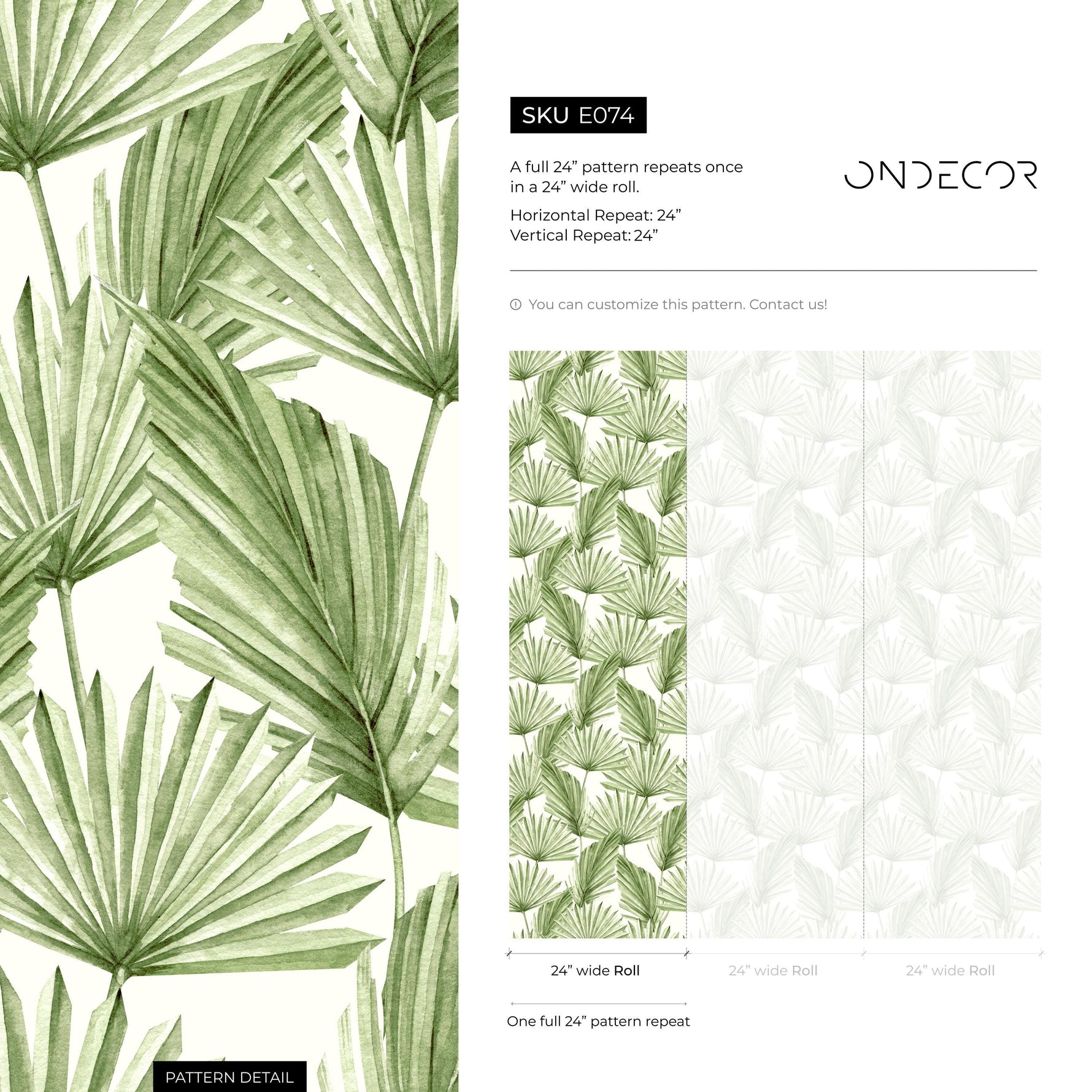 Exotic palm leaf wall mural, available in removable and traditional wallpaper material, tropical palm print wall mural - E074