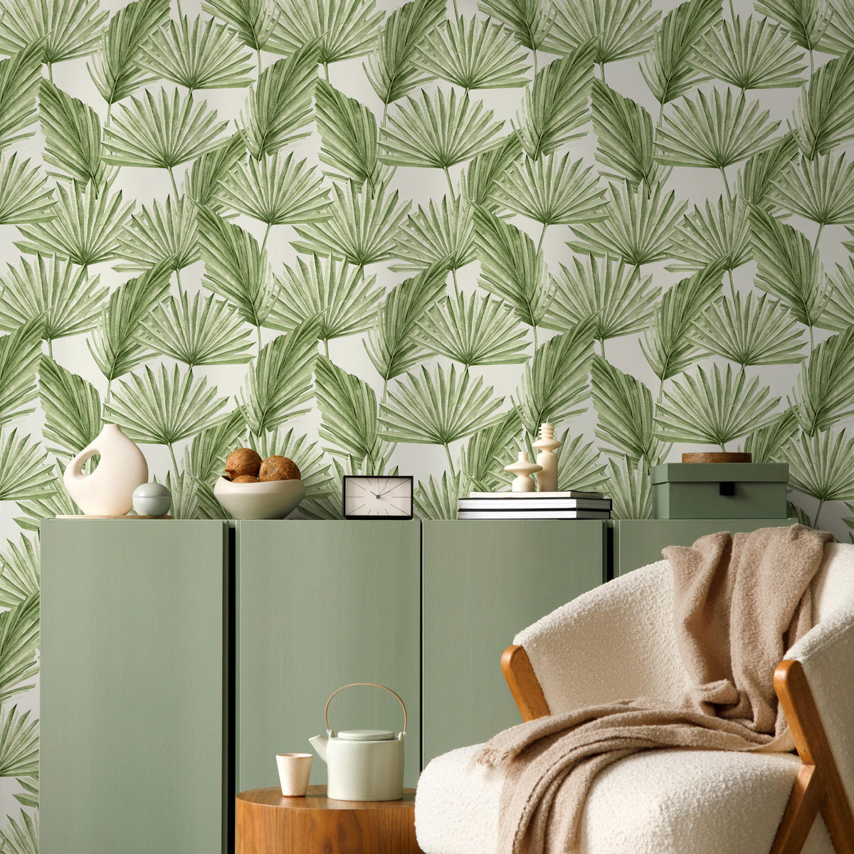 Exotic palm leaf wall mural, available in removable and traditional wallpaper material, tropical palm print wall mural - E074