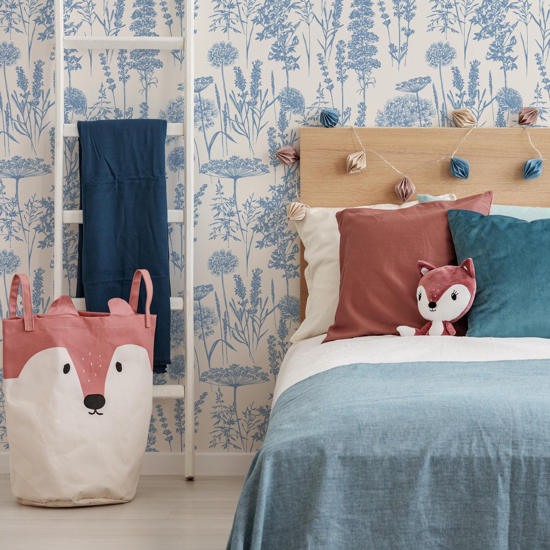 Denim Blue Wildflower Removable Wallpaper, available as self adhesive or non woven wallpaper - E079