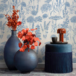 Denim Blue Wildflower Removable Wallpaper, available as self adhesive or non woven wallpaper - E079