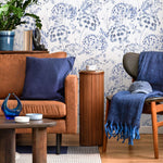 Denim Blue Wildflower Removable Wallpaper, available as self adhesive or non woven wallpaper - E081