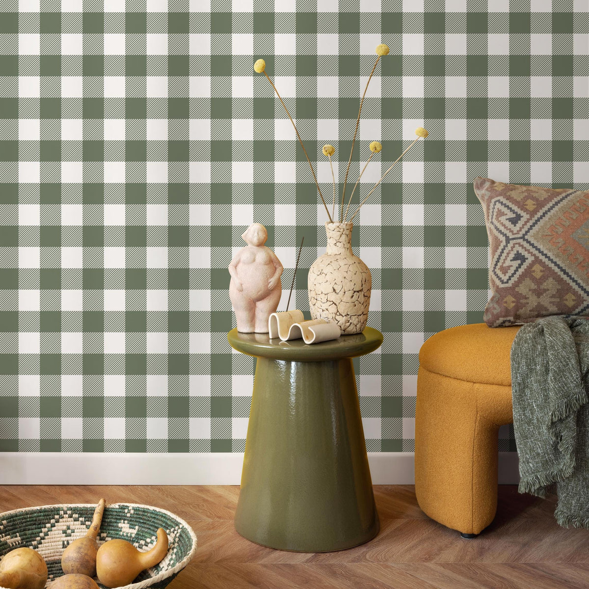 Gingham removable wallpaper, Buffalo check plaid, Self adhesive and traditional wallpaper - E083