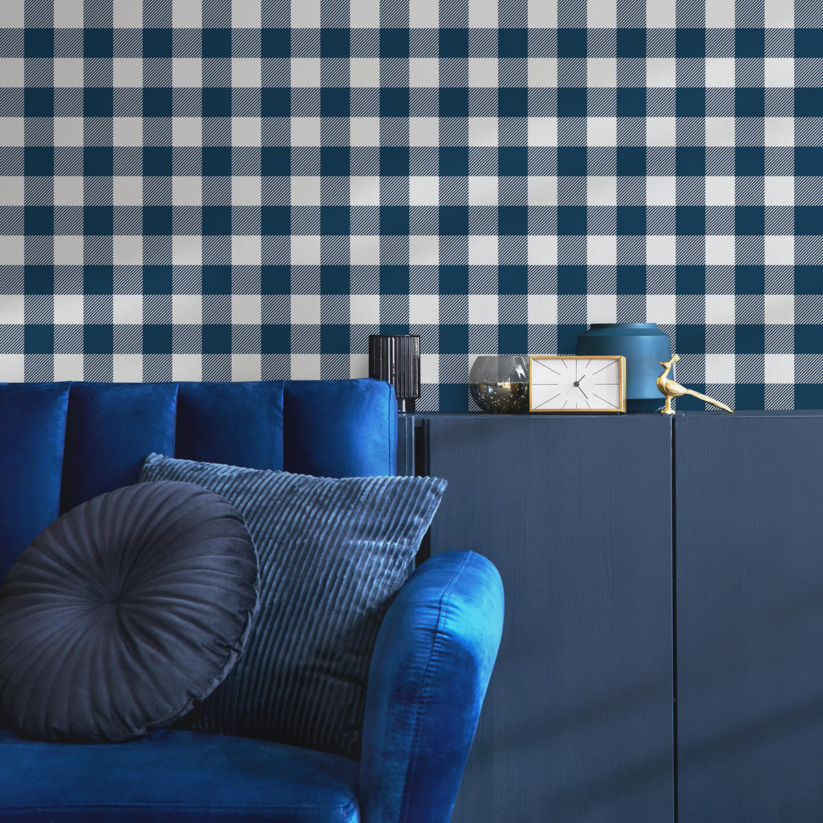 Gingham removable wallpaper, Buffalo check plaid, Self adhesive and traditional wallpaper - E084