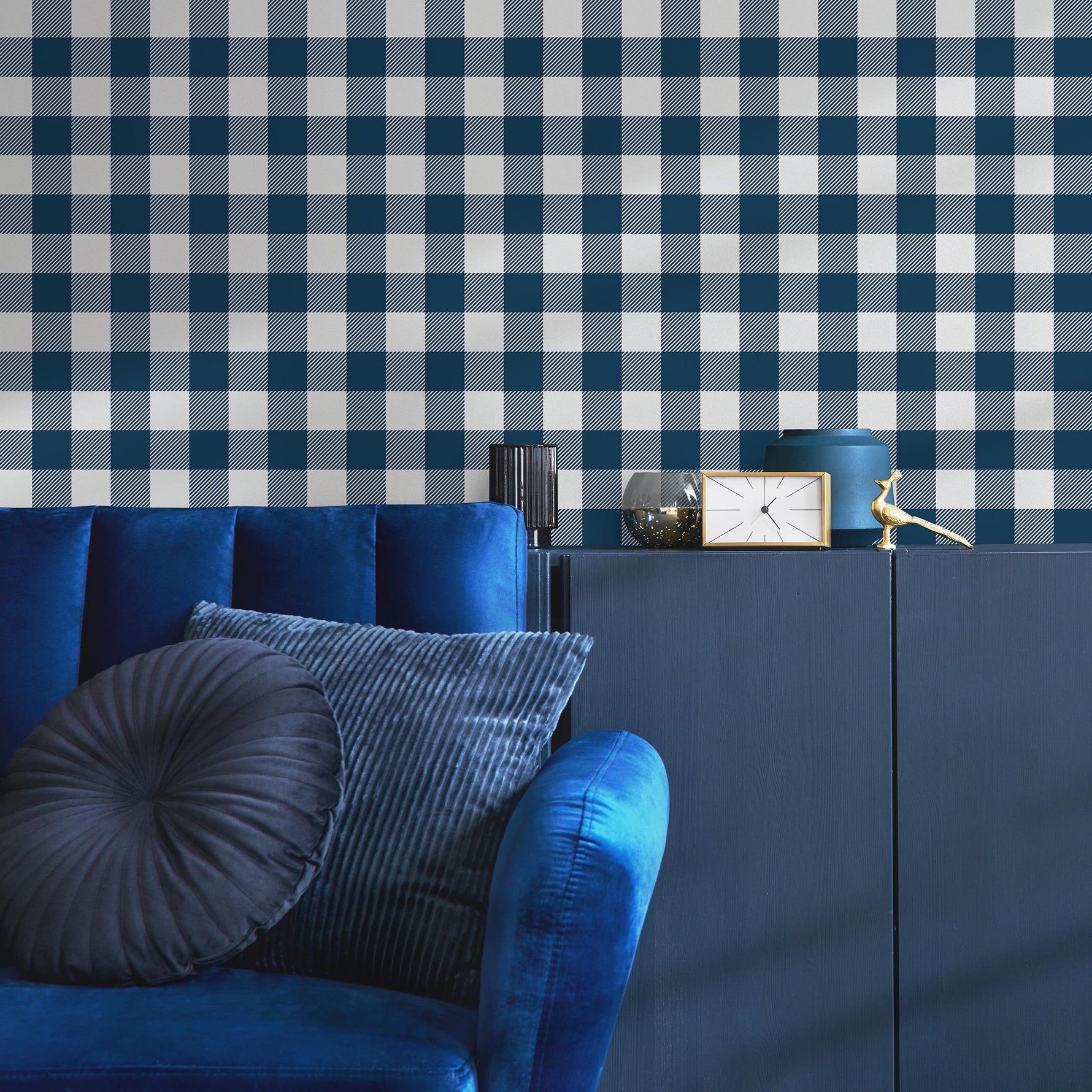 Gingham removable wallpaper, Buffalo check plaid, Self adhesive and traditional wallpaper - E084