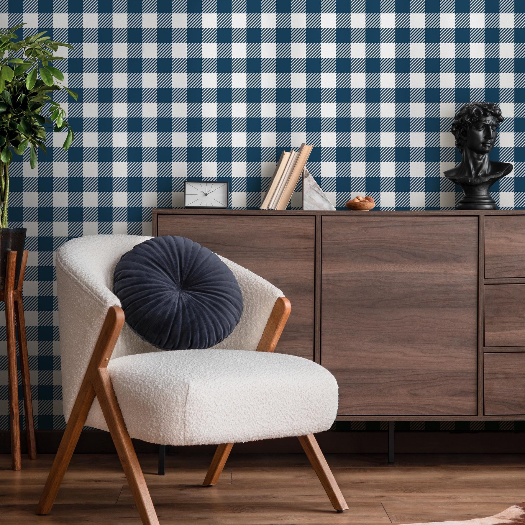 Gingham removable wallpaper, Buffalo check plaid, Self adhesive and traditional wallpaper - E084
