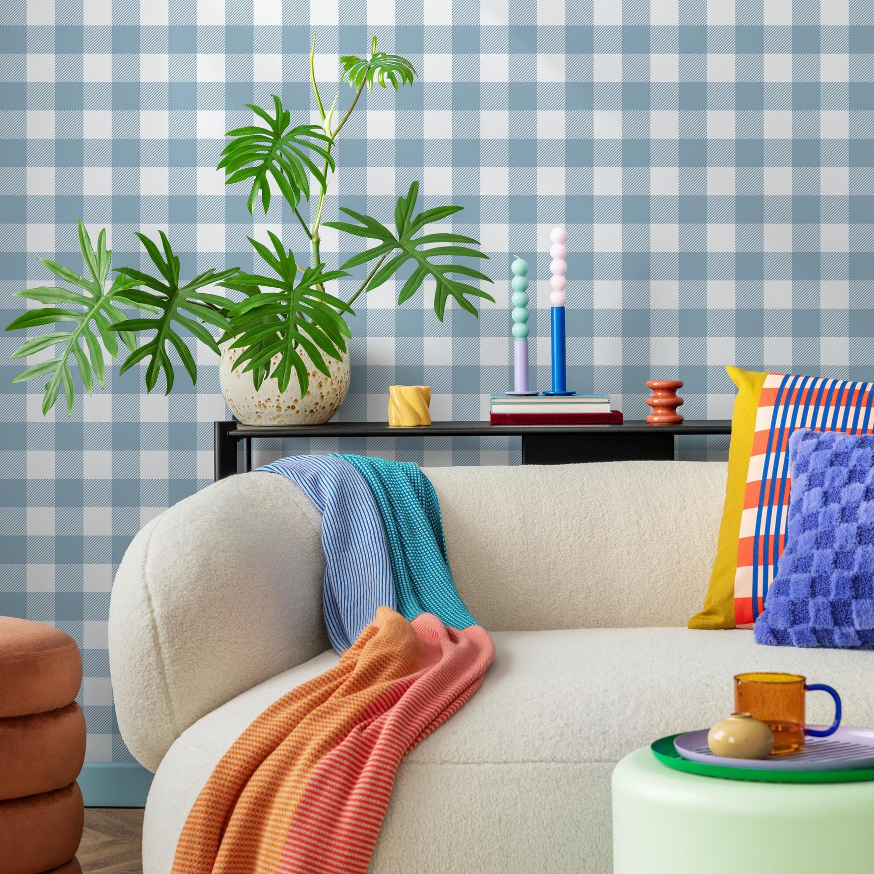 Gingham removable wallpaper, Buffalo check plaid, Self adhesive and traditional wallpaper - E085