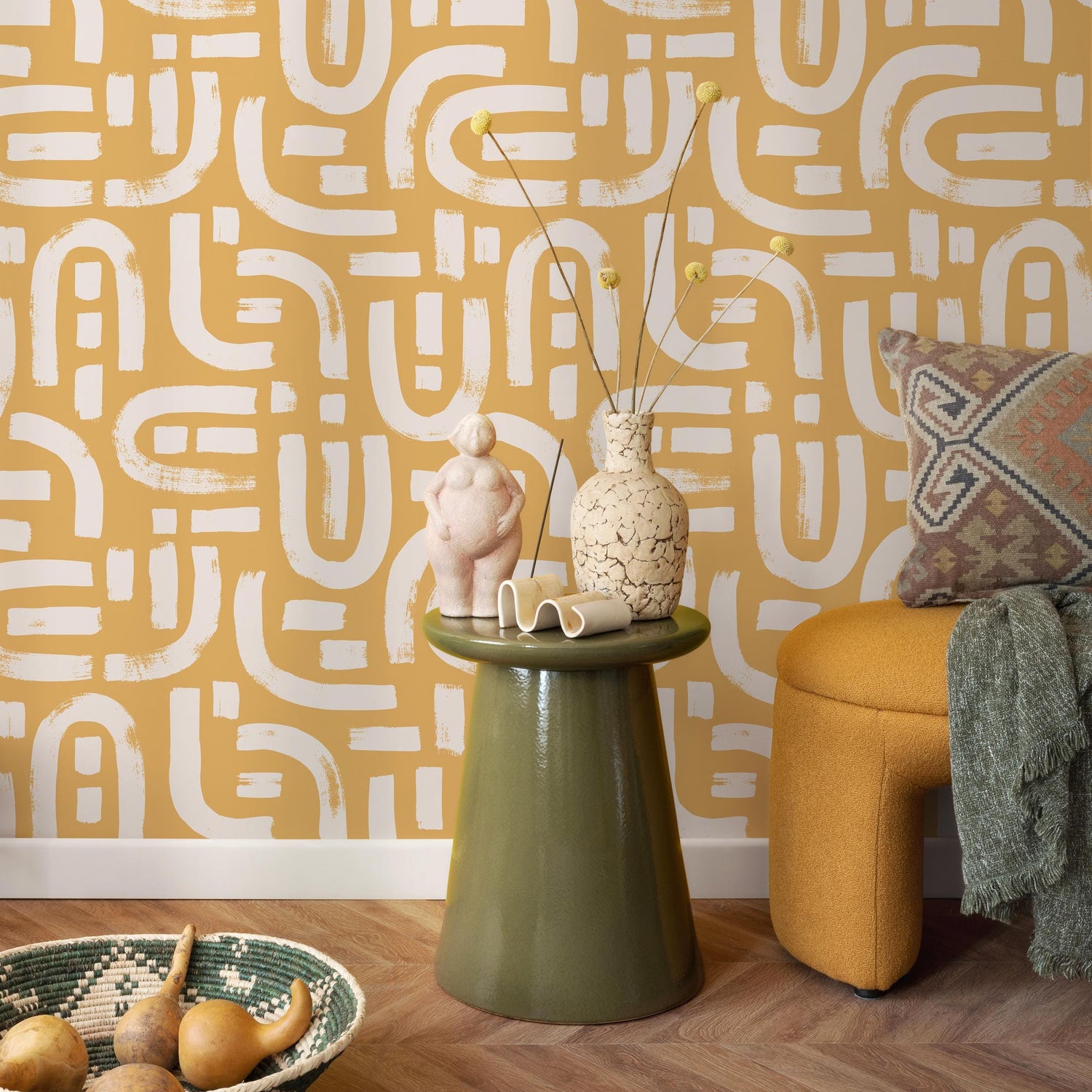 Lavender Color Brush Stroke Labyrinth Pattern Wallpaper / Minimal design abstract pattern Traditional or Removable Wallpaper - E090