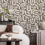 Lavender Color Brush Stroke Labyrinth Pattern Wallpaper / Minimal design abstract pattern Traditional or Removable Wallpaper - E093