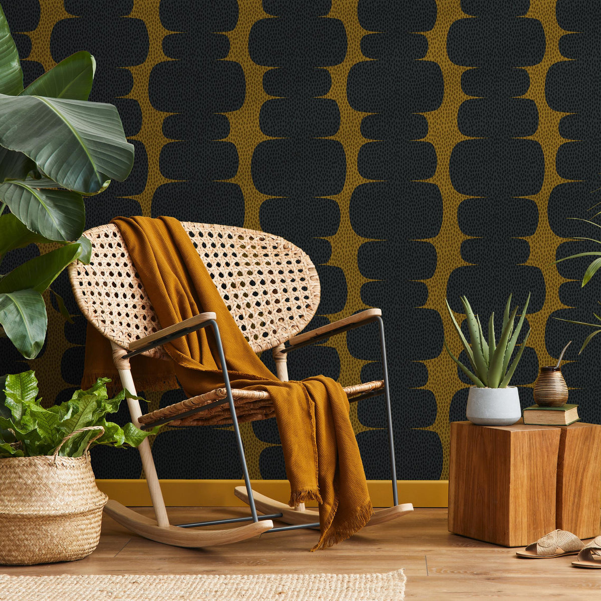 Peel and stick wallpaper with abstract shapes in navy blue, cream background wallpaper, retro style wall decal, temporary wallpaper - E094