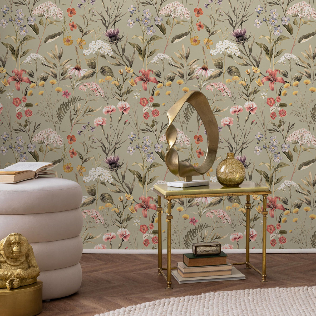 Floral Wallpaper, Botanical Scenic Wall Mural, Removable Wallpaper, Greenery, Peel and Stick Wallpaper, Reusable, Plant Wall Decor - E102 A