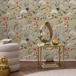 Floral Wallpaper, Botanical Scenic Wall Mural, Removable Wallpaper, Greenery, Peel and Stick Wallpaper, Reusable, Plant Wall Decor - E102 A