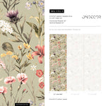 Floral Wallpaper, Botanical Scenic Wall Mural, Removable Wallpaper, Greenery, Peel and Stick Wallpaper, Reusable, Plant Wall Decor - E102 A
