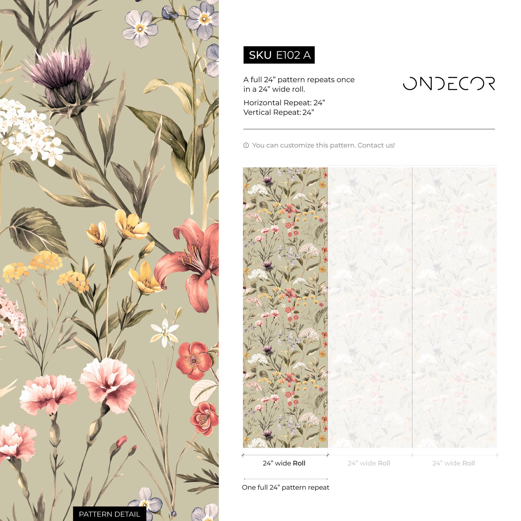 Floral Wallpaper, Botanical Scenic Wall Mural, Removable Wallpaper, Greenery, Peel and Stick Wallpaper, Reusable, Plant Wall Decor - E102 A