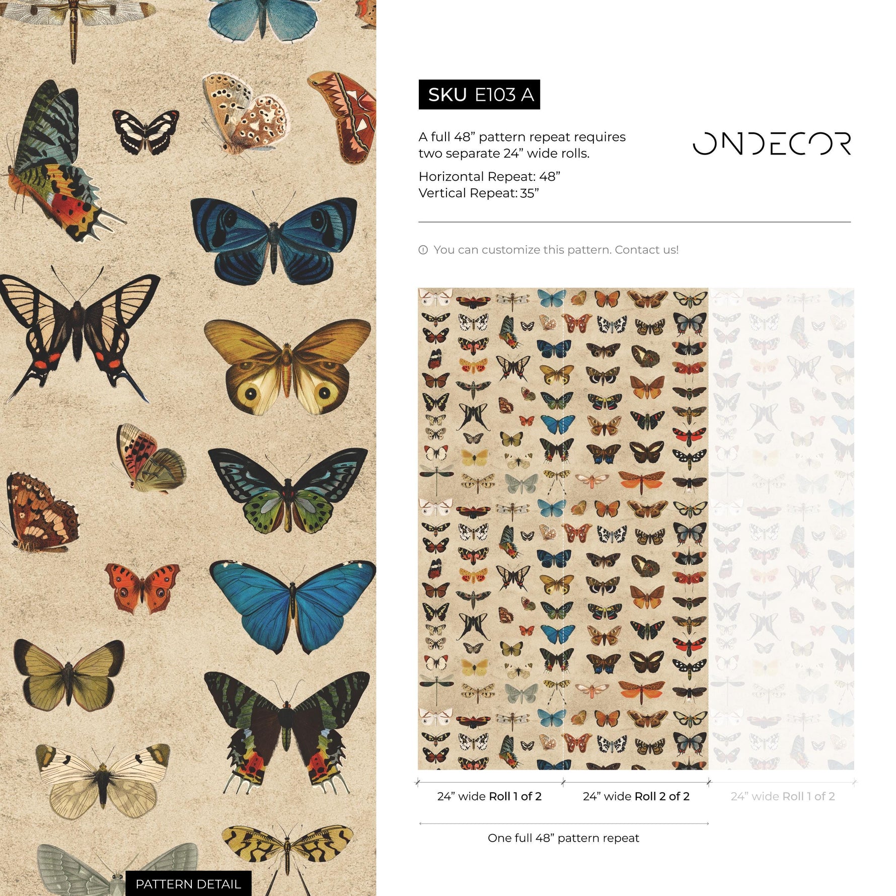 Vintage butterfly peel and stick wallpaper, wallpaper, small animal wallpaper, botanical animal wallpaper, removable wallpaper - E103 A