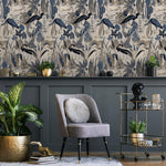 Heron Wallpaper, Peel and Stick Heron Wallpaper, Peel and Stick Wallpaper, Removable Botanical Wallpaper, Pink Crane Wallpaper - E104 A