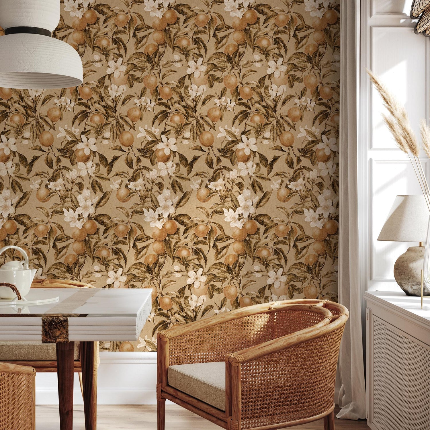 Orange tree wallpaper, Oranges, Fruit wallpaper, Orange blossom wall mural - E105