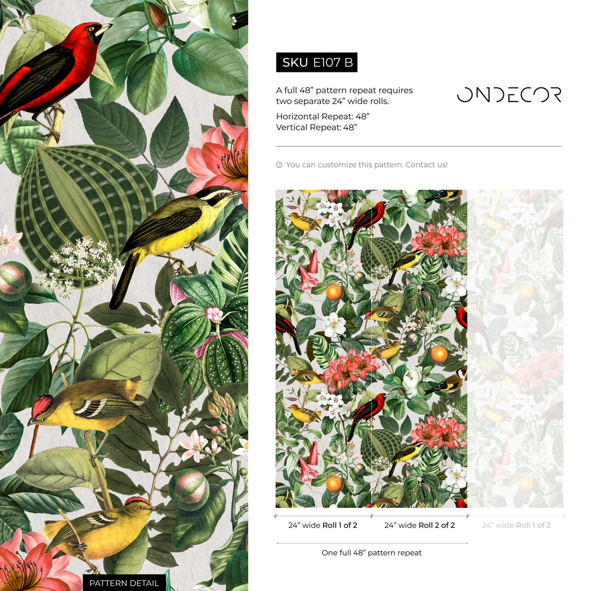 Botanical Removable Wallpaper, Nature Colors Wall Mural - E107 B