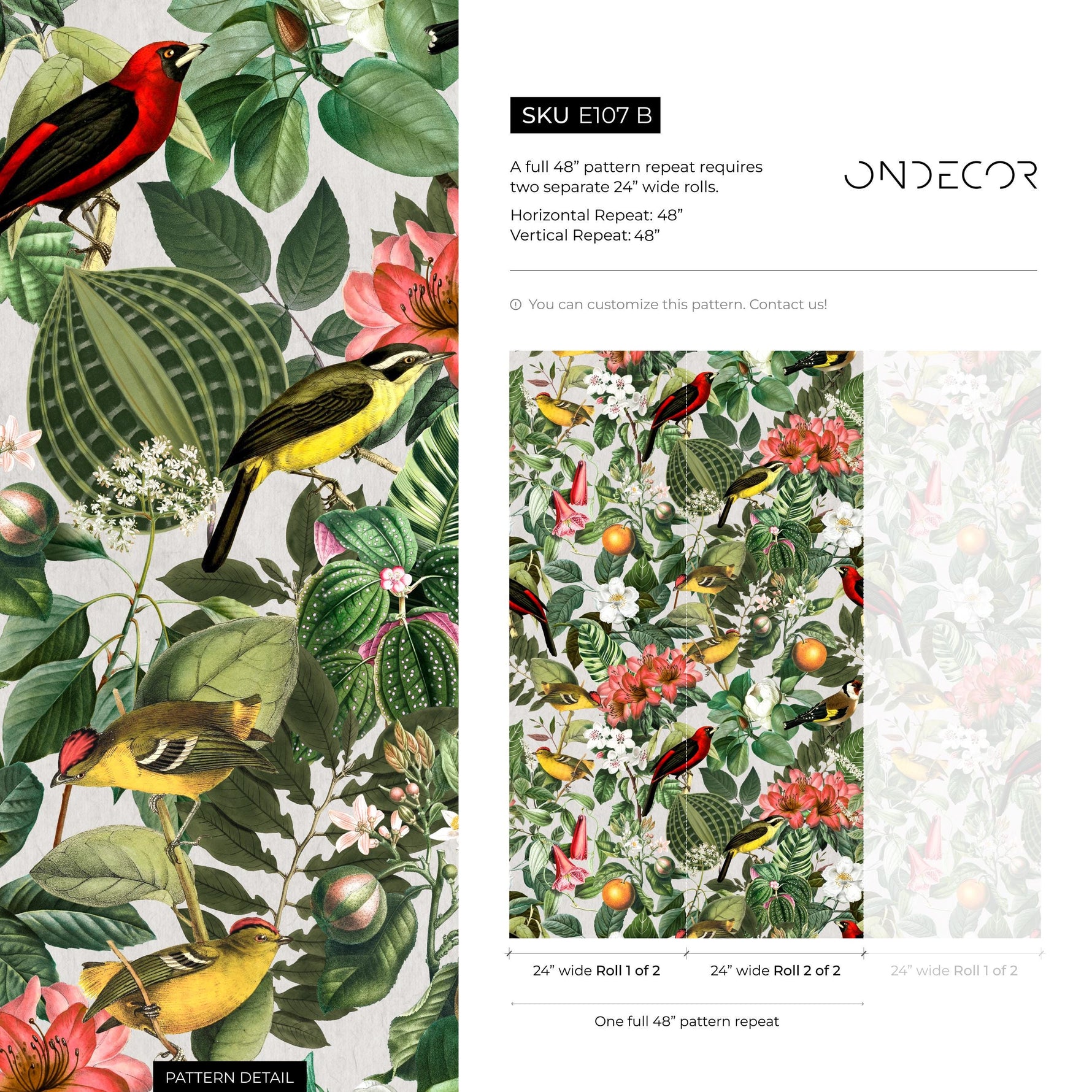 Botanical Removable Wallpaper, Nature Colors Wall Mural - E107 B