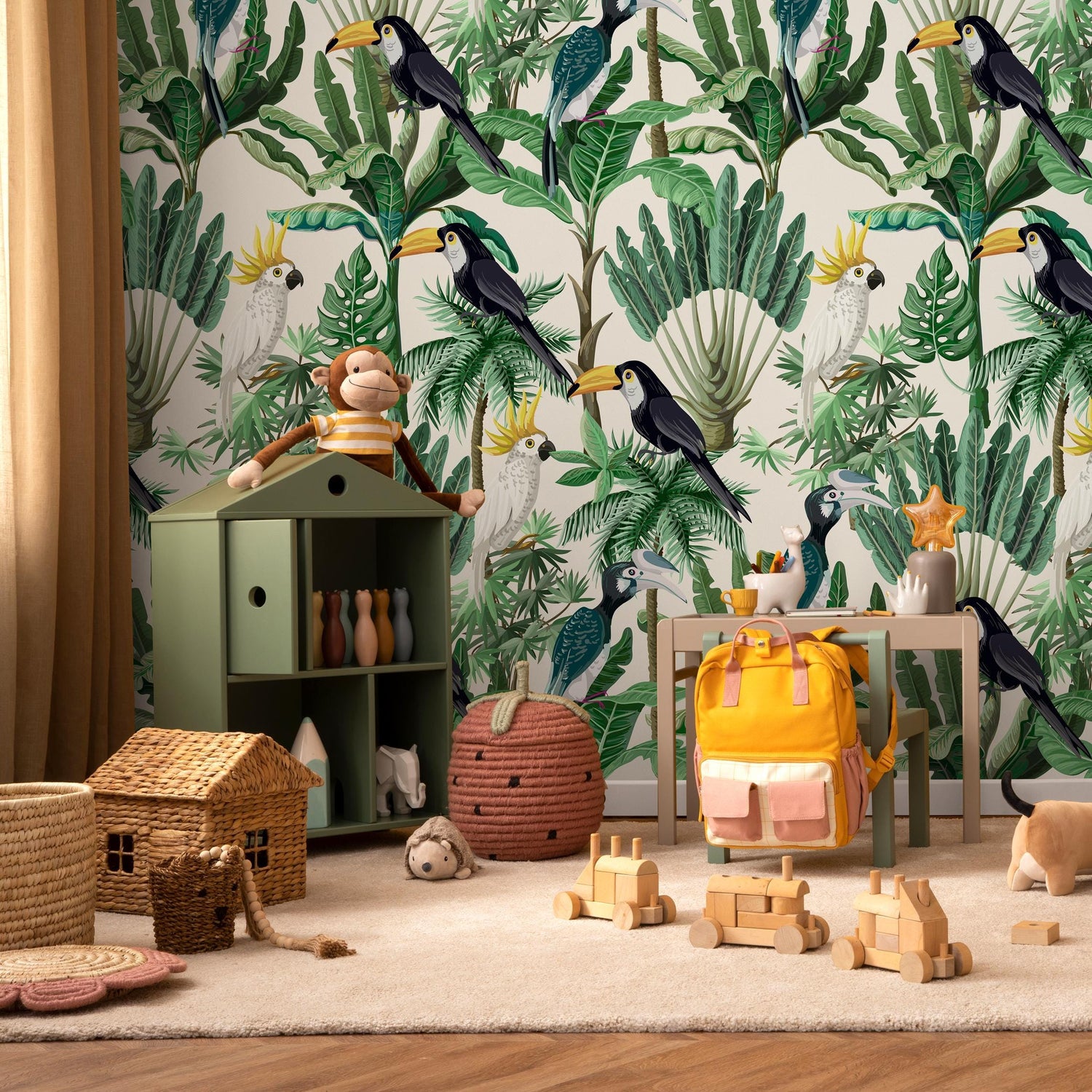 Exotic birds and plants wallpaper vintage style exotic vinyl for vegetation leaves - E003