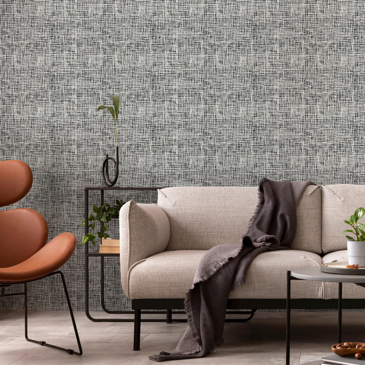 Removable Wallpaper / Black & Off White Plaid Pattern Wallpaper / Contemporary wallpaper / Traditional or Self Adhesive Wallpaper - E030