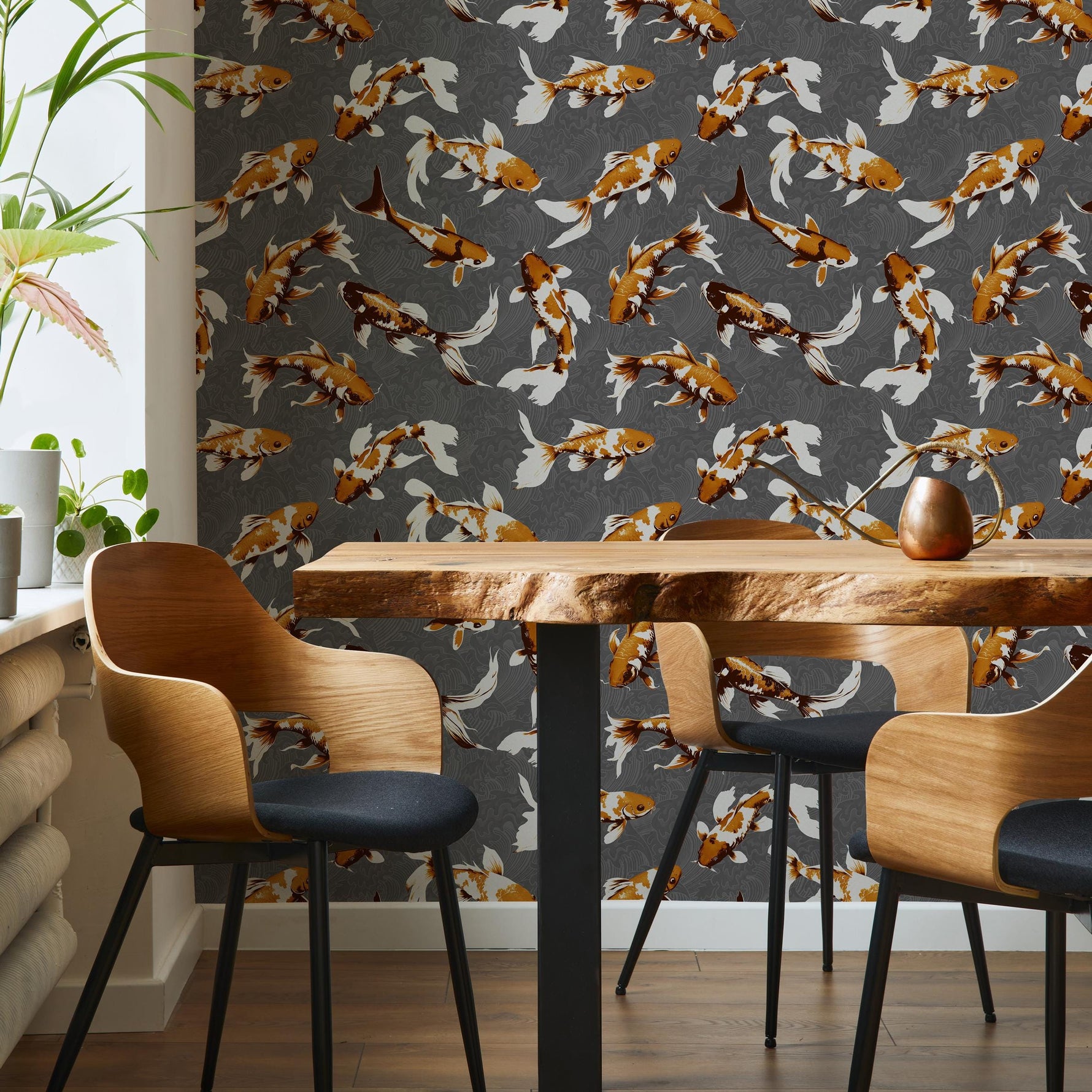 Koi fish wallpaper, Vintage marine wall mural, Japanese waves, Japanese fish - E064