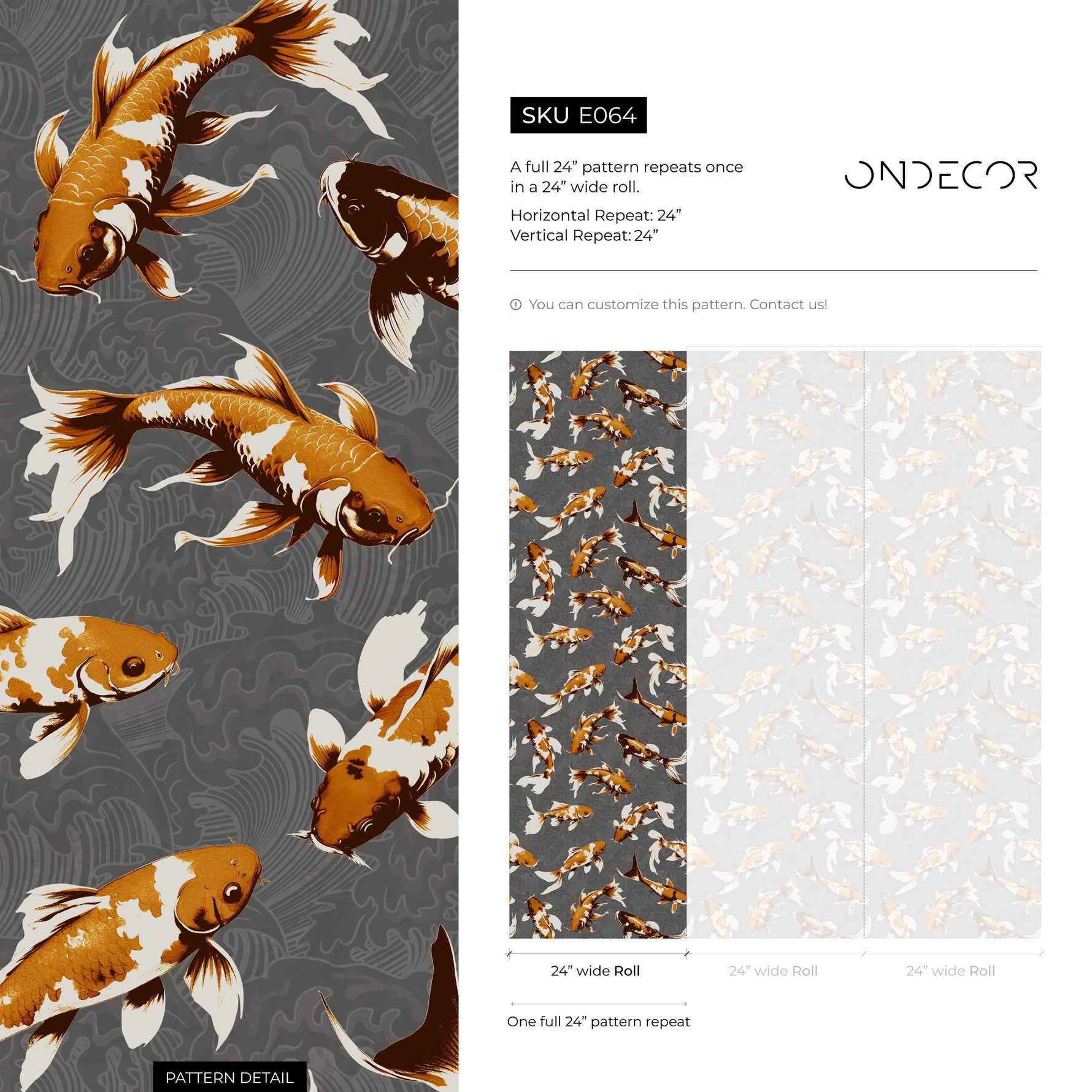 Koi fish wallpaper, Vintage marine wall mural, Japanese waves, Japanese fish - E064