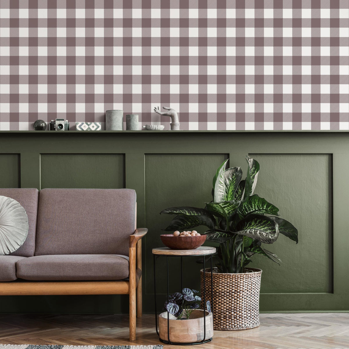 Gingham removable wallpaper, Buffalo check plaid, Self adhesive and traditional wallpaper - E082