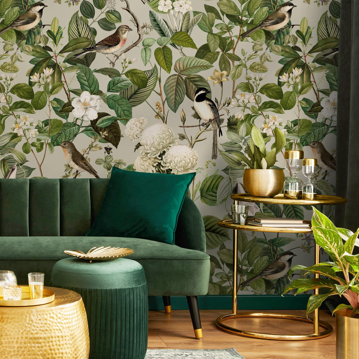 Floral Wallpaper, Botanical Scenic Wall Mural, Removable Wallpaper, Peel and Stick Wallpaper, Reusable, Green Plant Wall Decor - E109 B