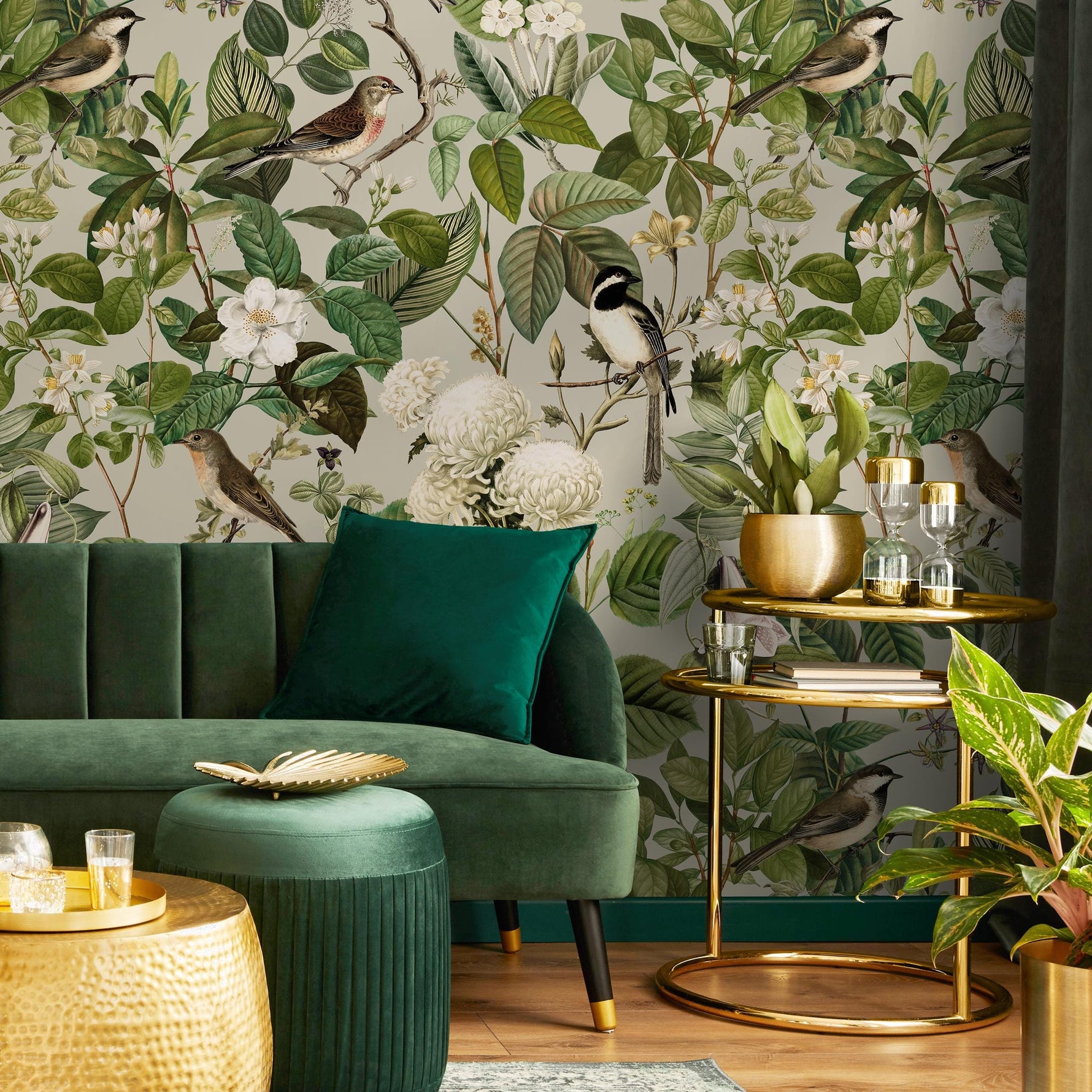 Floral Wallpaper, Botanical Scenic Wall Mural, Removable Wallpaper, Peel and Stick Wallpaper, Reusable, Green Plant Wall Decor - E109 B