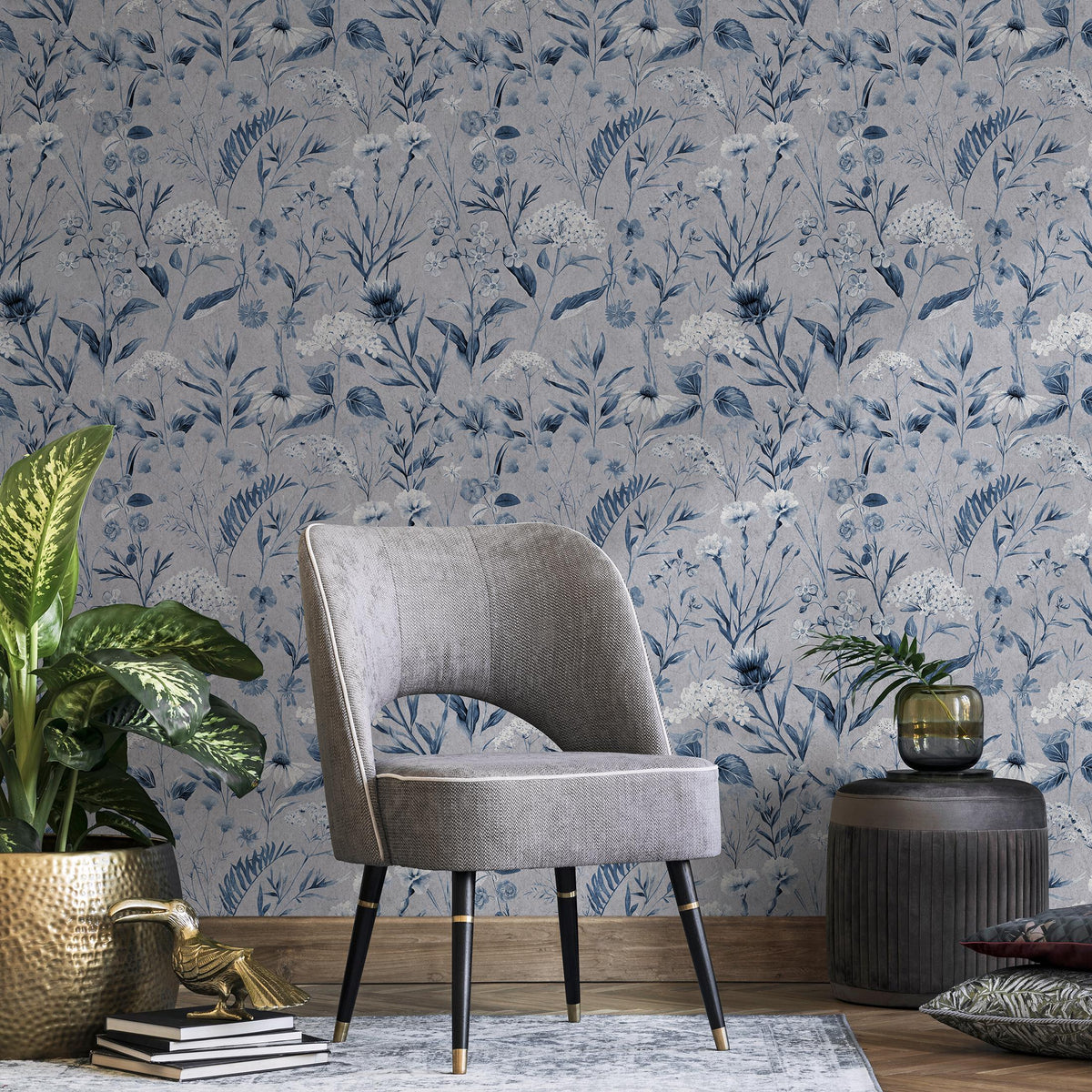 Floral wallpaper, botanical landscape wall mural, removable wallpaper, greenery, self-adhesive wallpaper, reusable, plant wall decor - E110