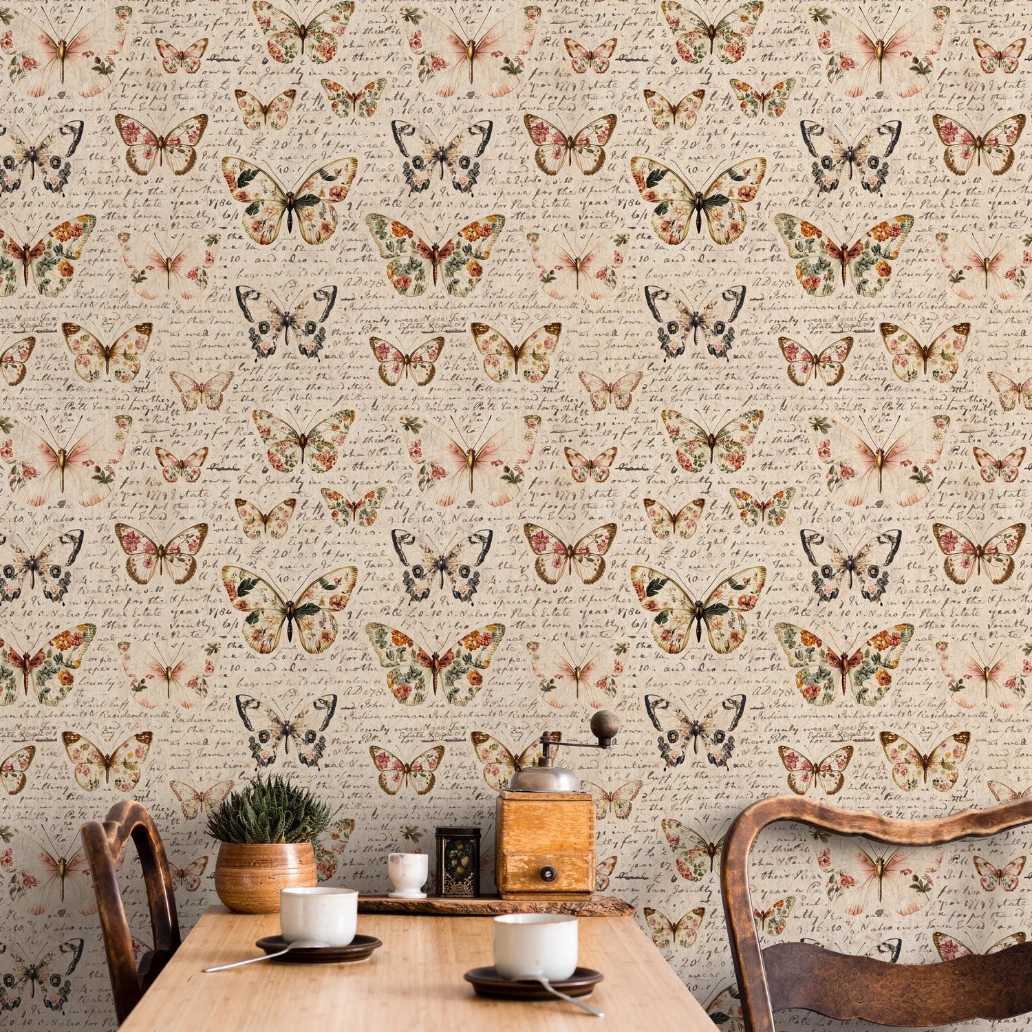 Vintage butterfly peel and stick wallpaper, wallpaper, small animal wallpaper, botanical animal wallpaper, removable wallpaper - E113