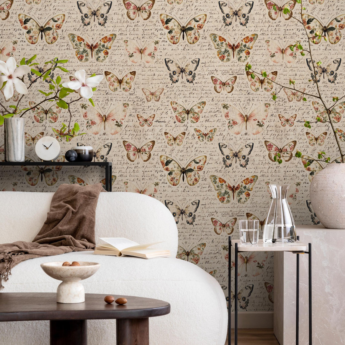 Vintage butterfly peel and stick wallpaper, wallpaper, small animal wallpaper, botanical animal wallpaper, removable wallpaper - E113