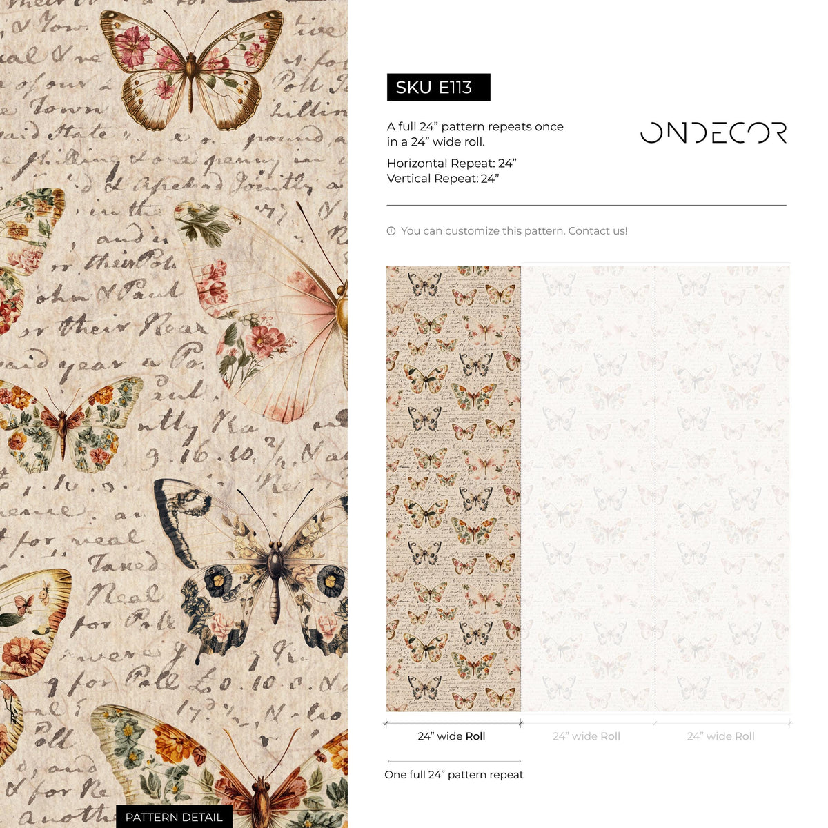 Vintage butterfly peel and stick wallpaper, wallpaper, small animal wallpaper, botanical animal wallpaper, removable wallpaper - E113