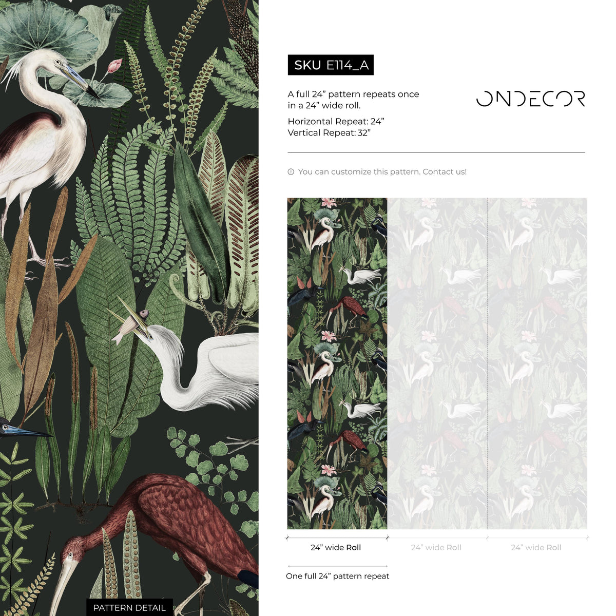 Heron Wallpaper, Peel and Stick Heron Wallpaper, Peel and Stick Wallpaper, Removable Botanical Wallpaper, Wallpaper - E114 A
