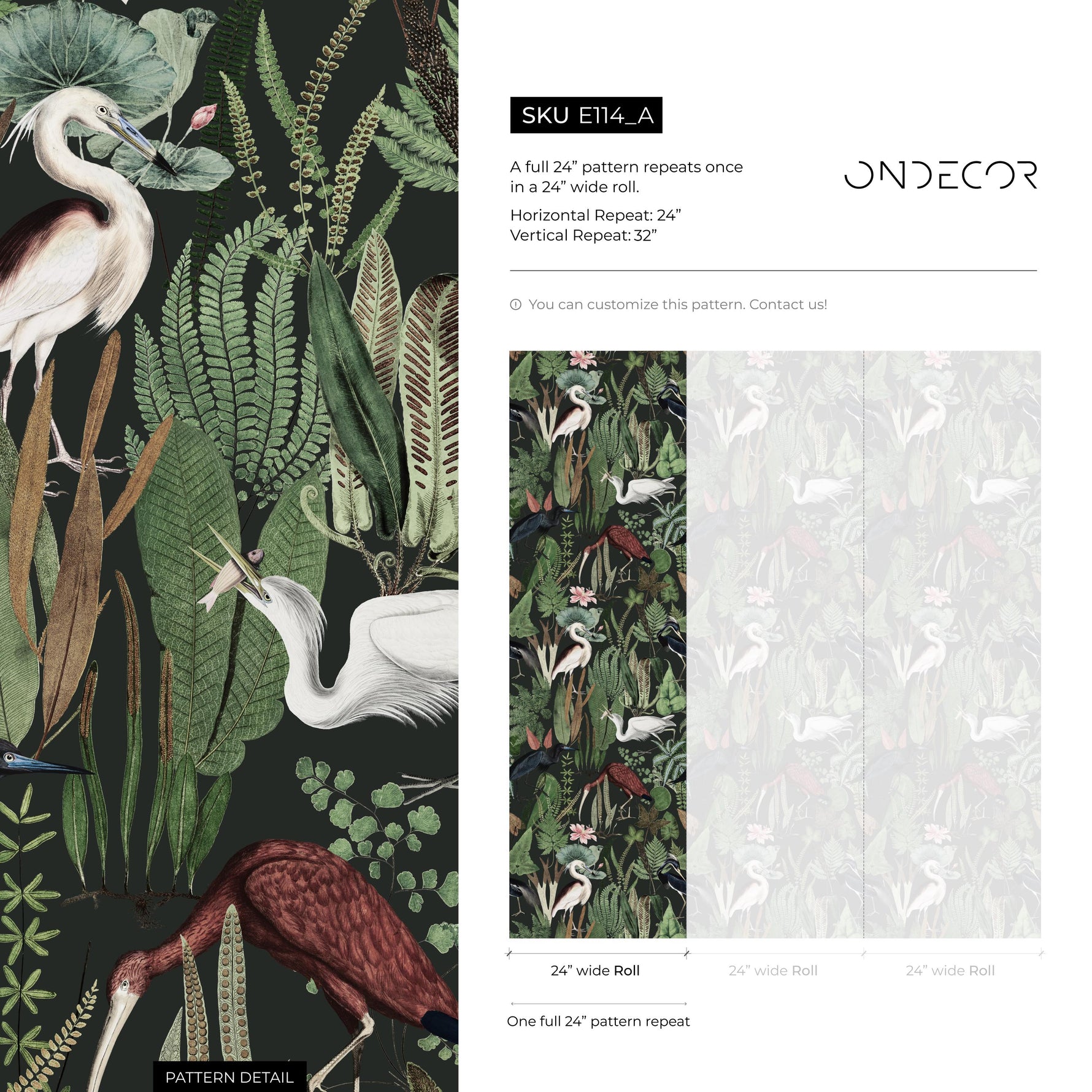 Heron Wallpaper, Peel and Stick Heron Wallpaper, Peel and Stick Wallpaper, Removable Botanical Wallpaper, Wallpaper - E114 A