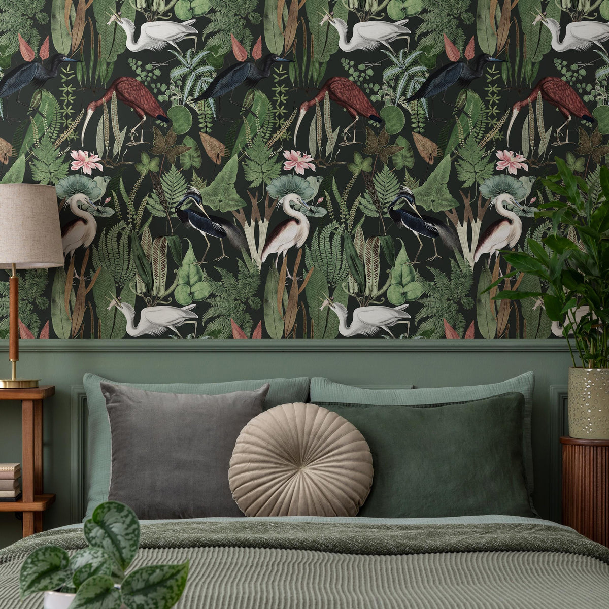 Heron Wallpaper, Peel and Stick Heron Wallpaper, Peel and Stick Wallpaper, Removable Botanical Wallpaper, Wallpaper - E114 A